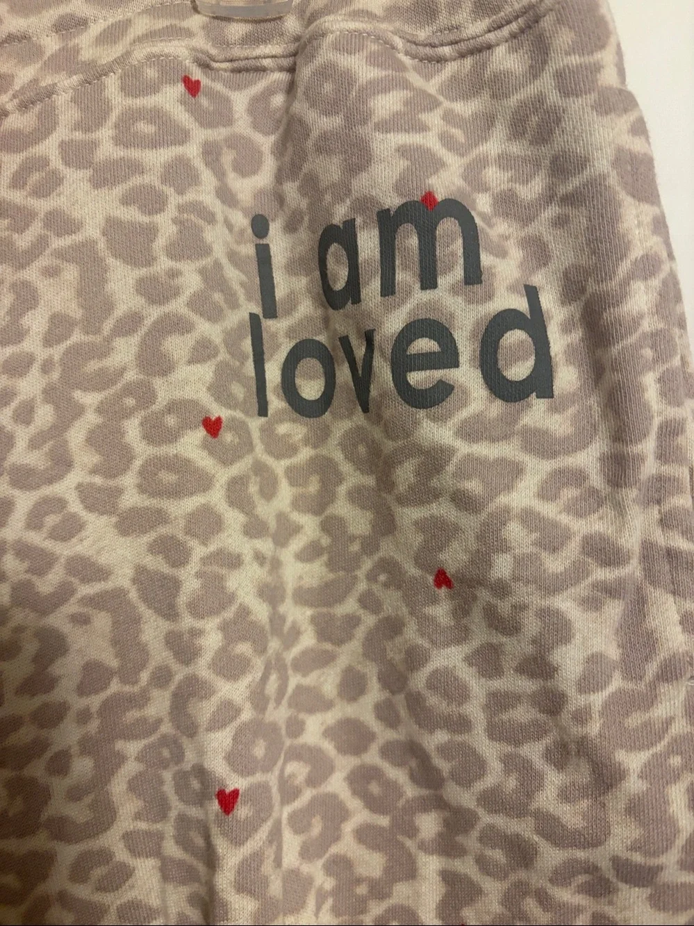 PEACE LOVE WORLD I Am Loved Leopard Print Jogger Pants with Hearts LARGE